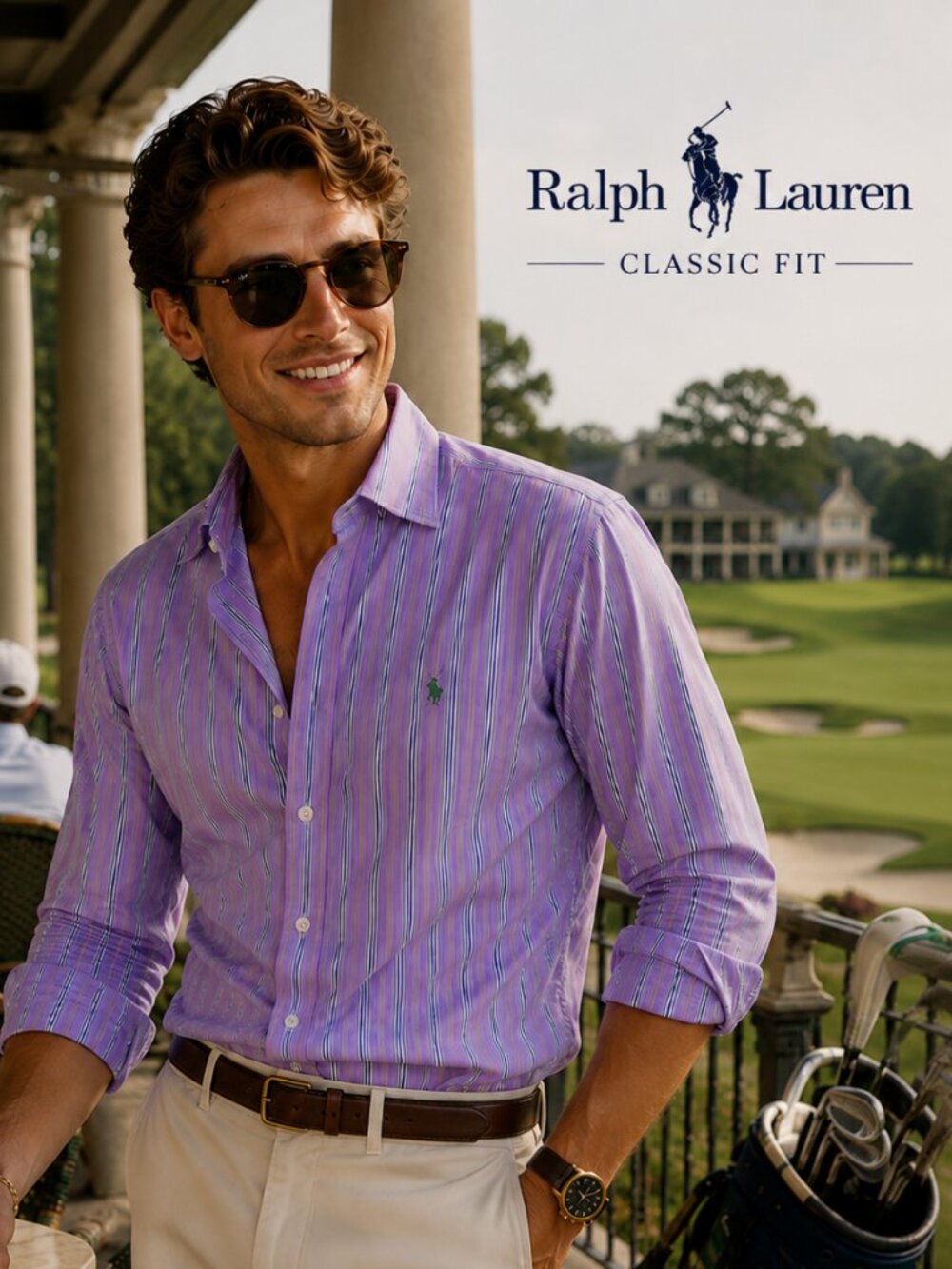 Ralph Lauren Classic Fit Lavender Stripe 100% Cotton Dress Shirt 16 32/33 NWOT